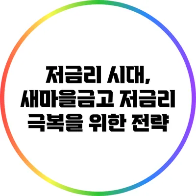 저금리 시대, 새마을금고 저금리 극복을 위한 전략