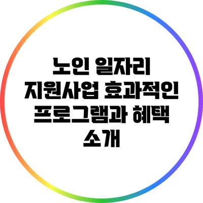 노인 일자리 지원사업: 효과적인 프로그램과 혜택 소개