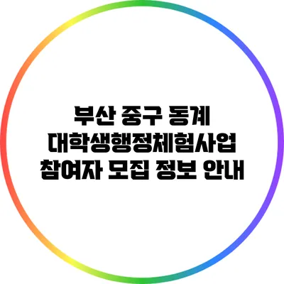 부산 중구 동계 대학생행정체험사업 참여자 모집 정보 안내